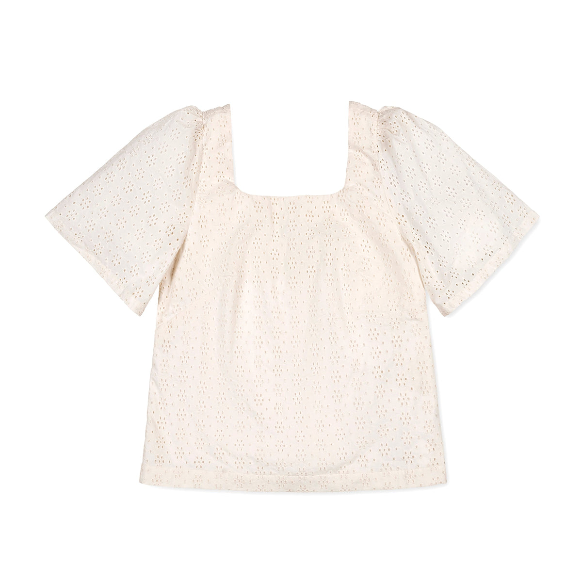 Organic Flounce Sleeve Eyelet Top