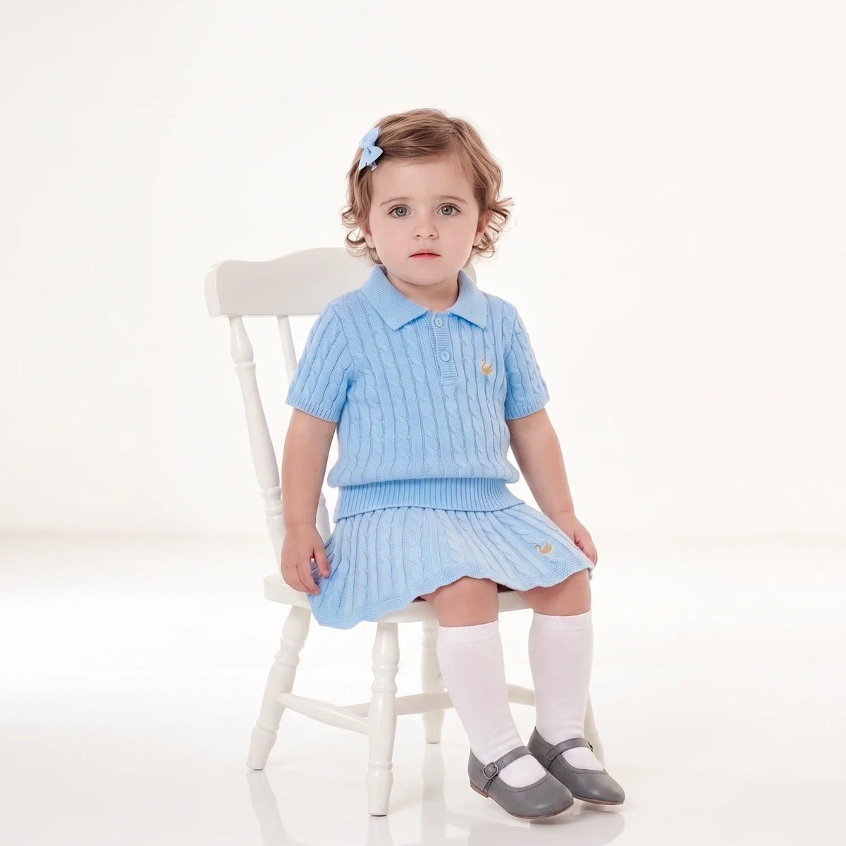 Cable Knit Polo Sweater in Baby Blue