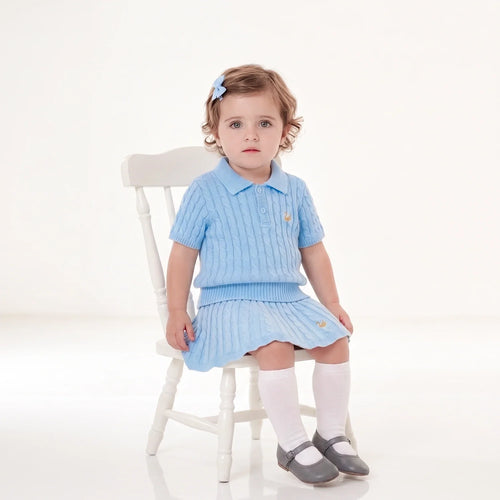Cable Knit Polo Sweater in Baby Blue
